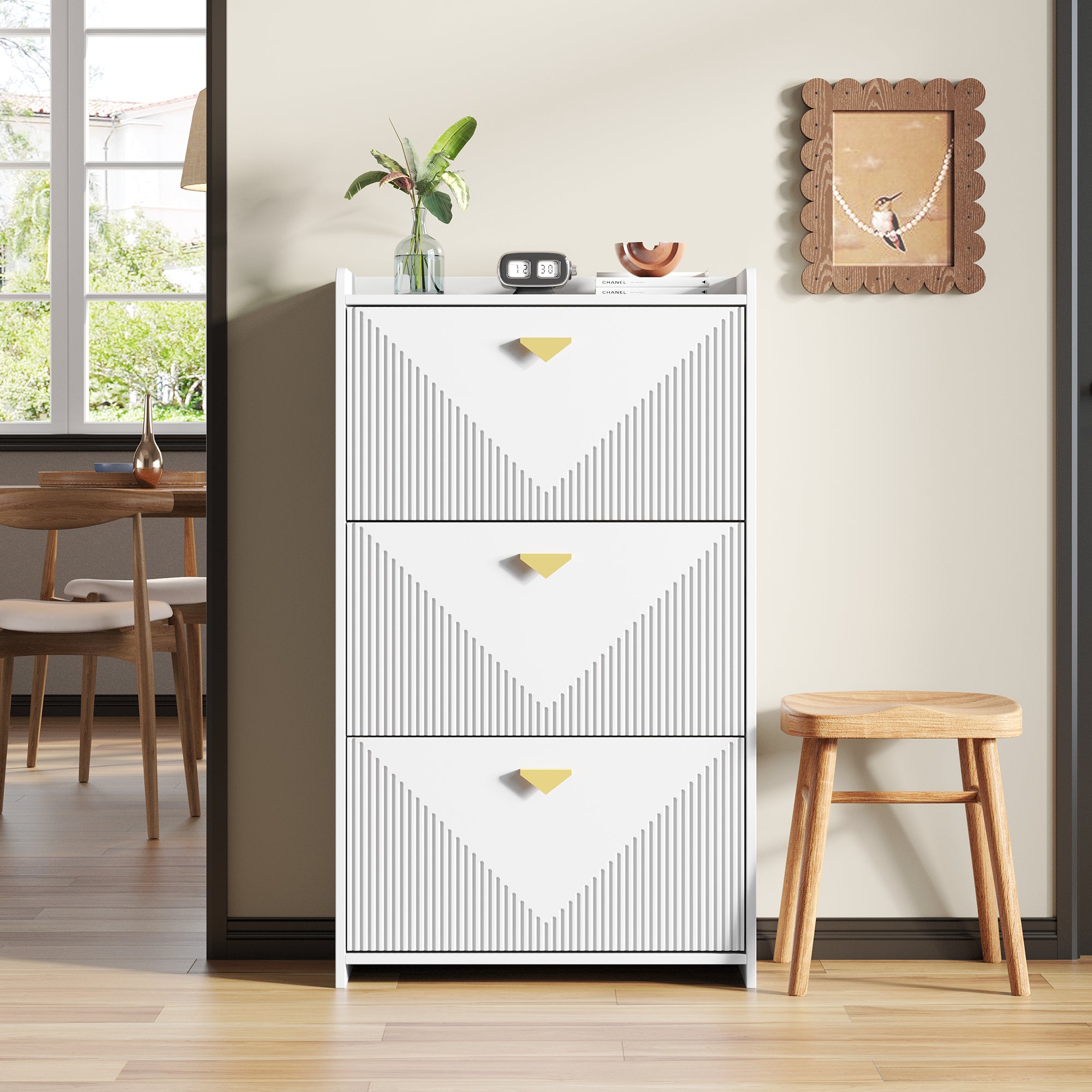 Meuble à chaussures avec 3 portes rabattables - 70 x 30 x 120 cm - MDF - Blanc - 4