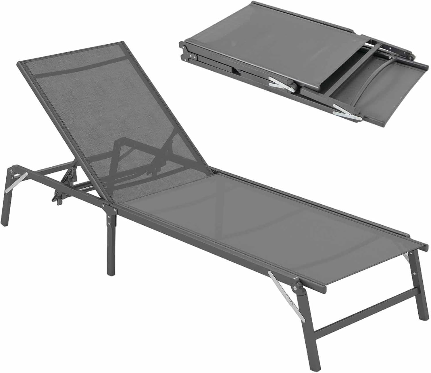 Leżak Ogrodowy, Składany Leżak z 5-Stopniową Regulacją Oparcia, Płaski Leżak Plażowy, Nośność 150 kg, 183 x 60 cm