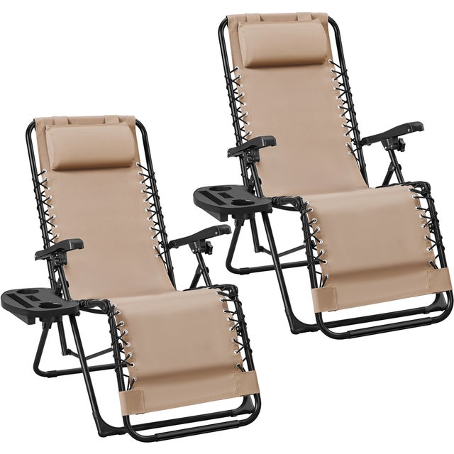 Lot de 2 Chaise Longue de Zéro Gravité Inclinable Exterieur Chaise de Transat Réglable, Beige Yaheetech