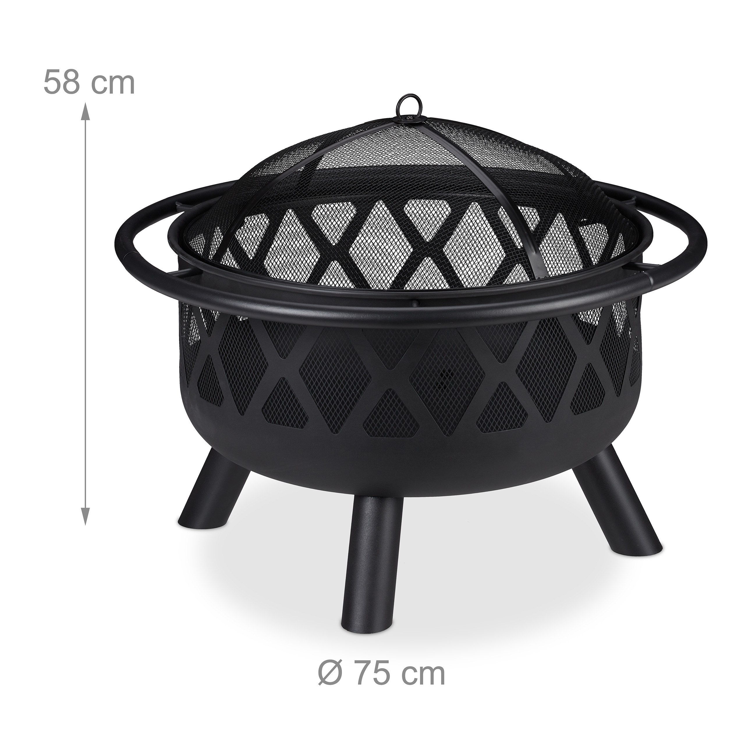 Brasero Exterior con Atizador y Cubierta Antichispas, Estufa de Leña Jardín y Terraza, Acero, 58x75 cm, Negro, Relaxdays - 4
