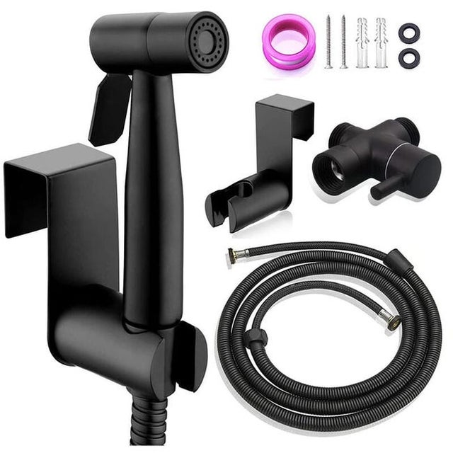 Kit hygiène robinet 3 voies – Douchette WC avec flexible 150cm – Acier inoxydable, eau chaude/froide – Installation facile, support inclus