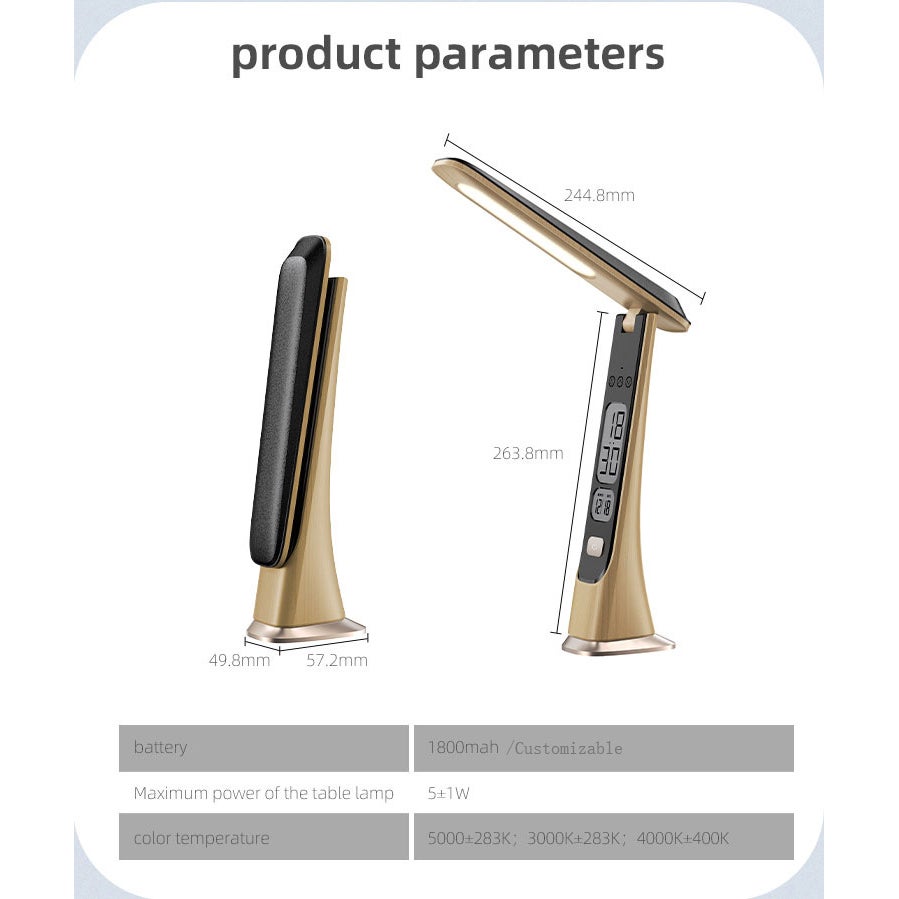 NICOLA Lampe de bureau pliable, lampe de bureau tactile avec affichage de l'horloge et du calendrier, 3 modes de couleur et luminosité réglable - 5