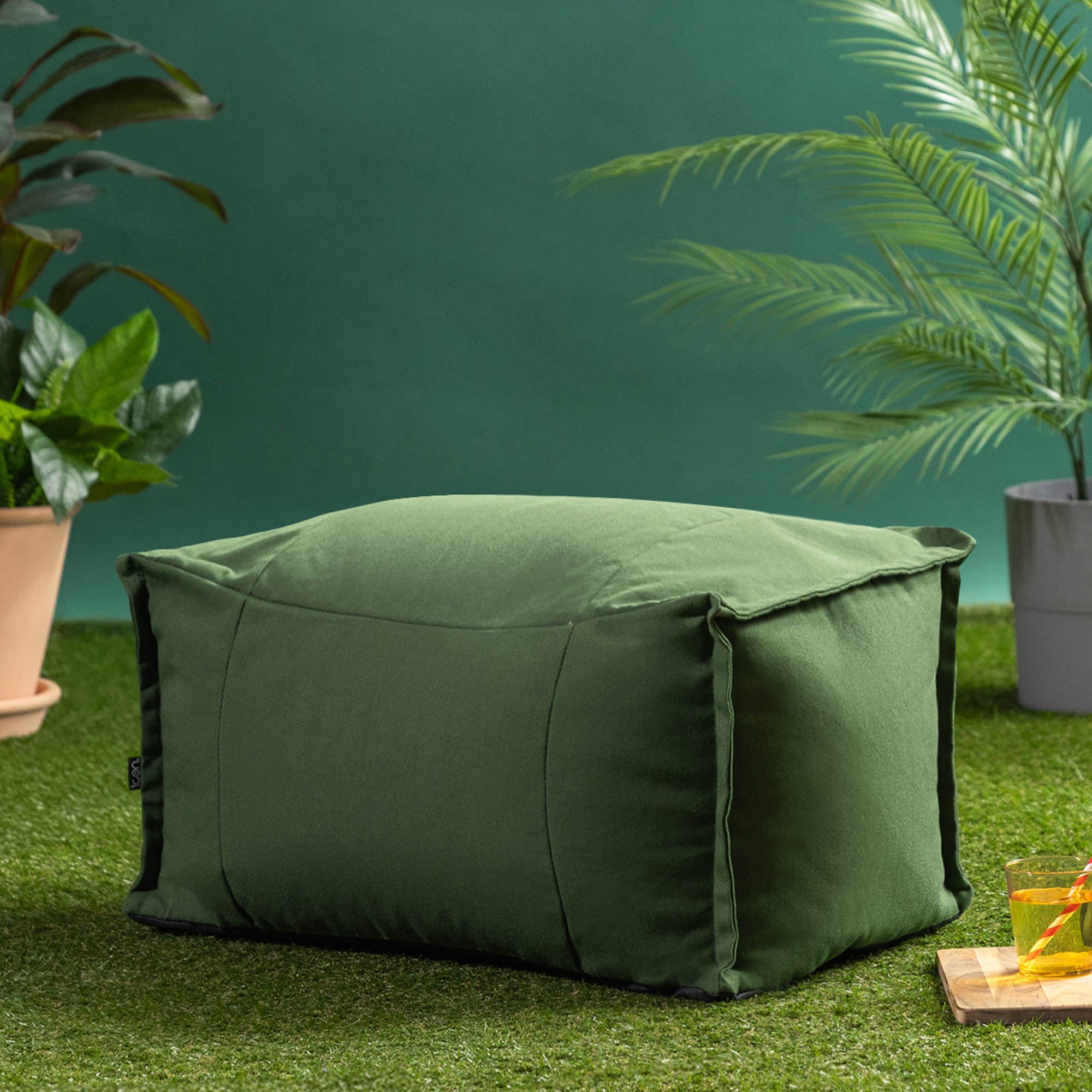 Pouf repose-pieds Icon d'extérieur en oléfine Oeko-Tex® imperméable vert kaki, 34x45cm, Made in Allemagne - 3
