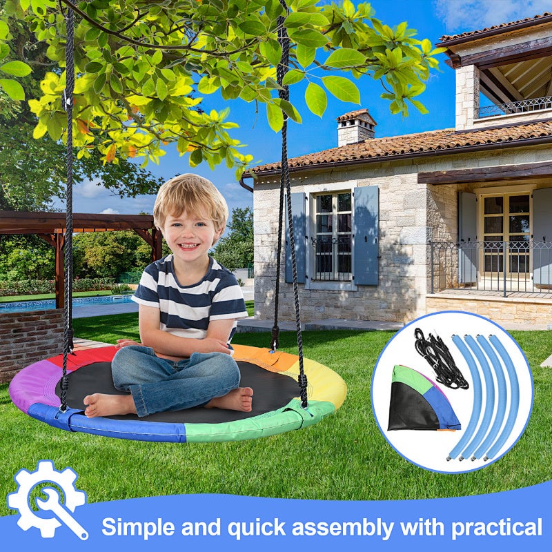 Balançoire nid d'oiseau rond 100 cm à suspendre enfant adulte jardin extérieur 150 kg Coloré - 6