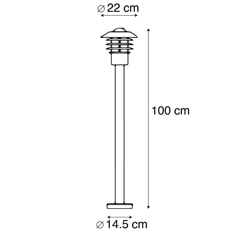 Qazqa moderno lampada bollard da esterno per giardino - Prato - nero, max. 60w, compatibile con lampadines LED, e27, 100cm, IP44 - 4