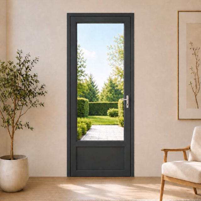 Porte fenêtre PVC anthracite 1 vantail hors tout H 218 x L 86 cm ouverture française pour pose en neuf - tirant gauche