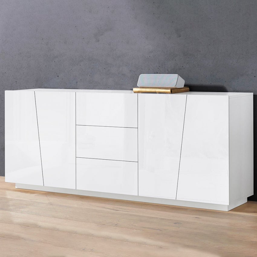 Web Furniture  Aparador Mueble Salón 220 Cm 2 Compartimentos 3 Cajones Brillante Vega Side Blanco , Leroy Merlin