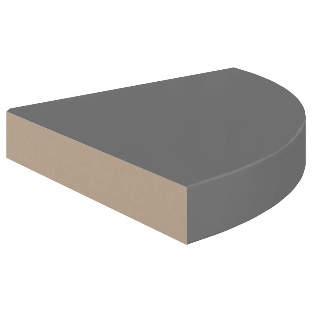 Étagère d'angle flottante Gris brillant 25x25x3,8 cm MDF - 4