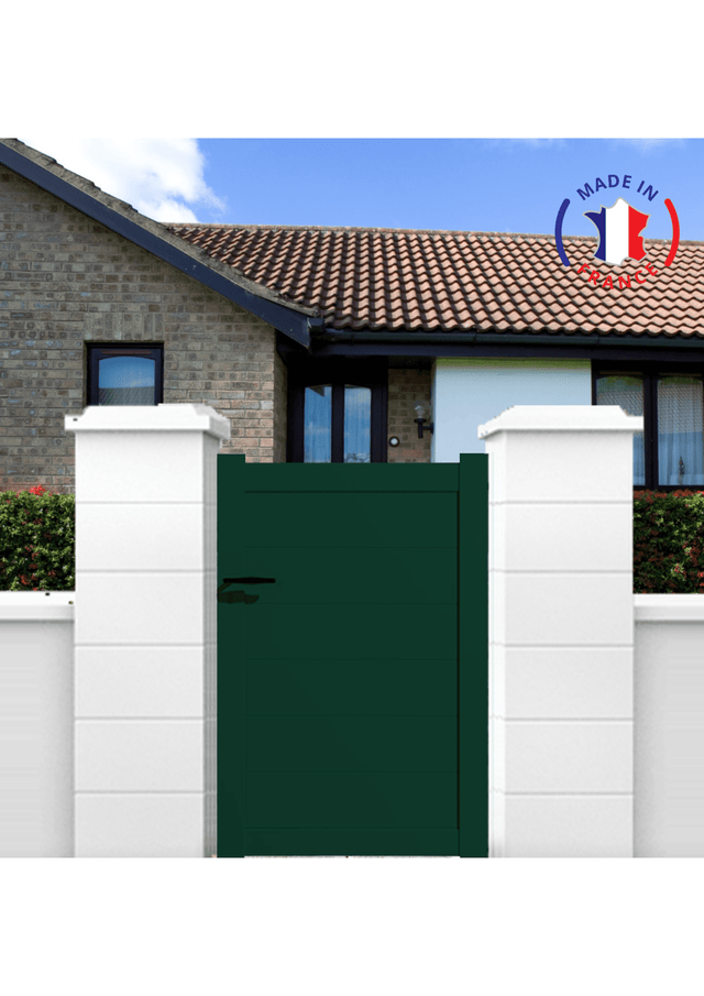 Portillon aluminium modèle plein en kit dimensions L.1000 (entre piliers) x H.1700 mm Couleurs Vert (RAL 6005)