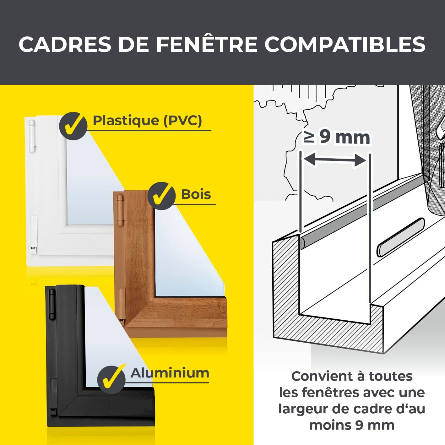 Moustiquaire magnétique pour fenêtre - Découpable pour s'adapter à toutes les fenêtres jusqu'à 150 x 130 cm - Sans perçage ni vissage - Noir - 3