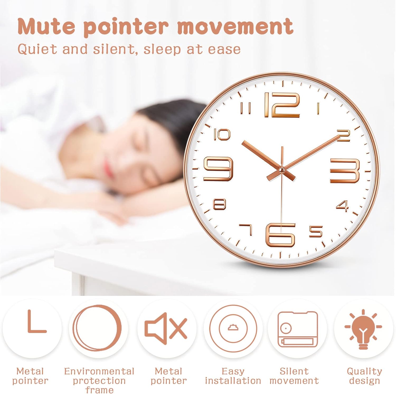 Horloge murale numérique, horloge murale silencieuse, en plastique, horloge à pendule murale, horloge murale à quartz, sans bruit, pour salon, chambr - 3