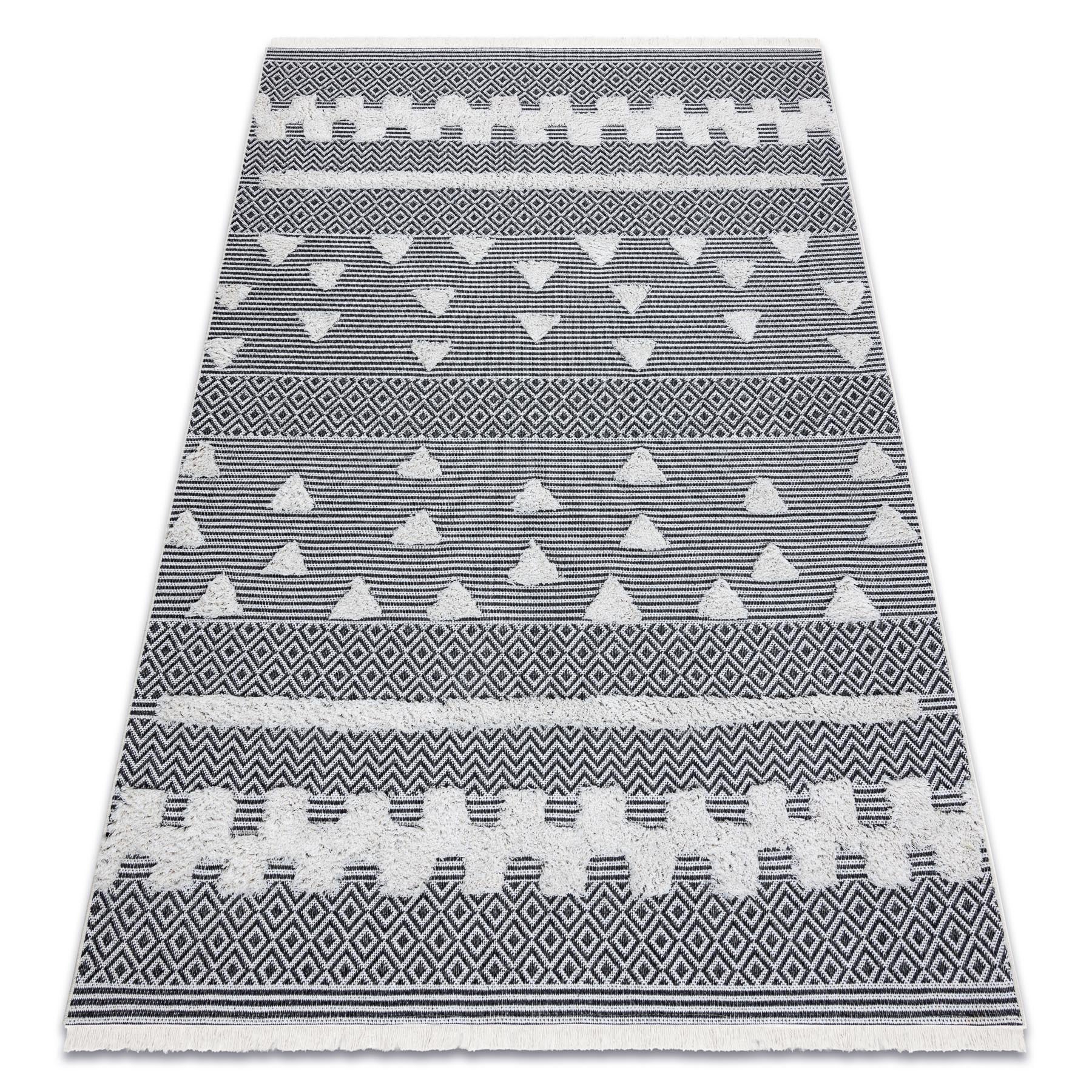 Dywan MOROC Geometryczny 22321 Ekologiczny, EKO SIZAL frędzle - dwa poziomy runa krem / szary, dywan z bawełny recyklingowanej 155x220 cm