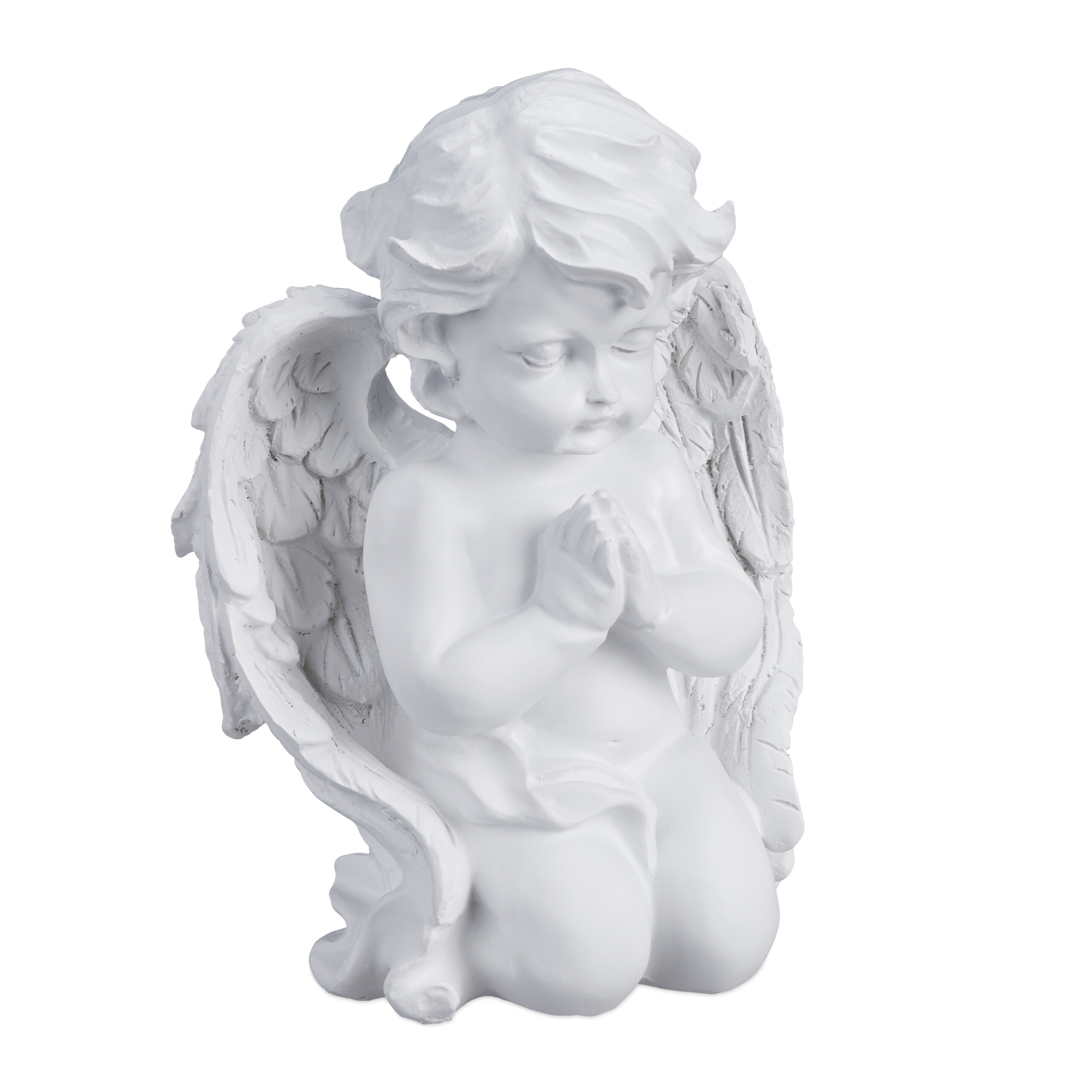 Relaxdays ángel rezando tumbas, resistente intemperie y heladas, 20x15x11 cm, angelito de la guarda, poliresina, blanco