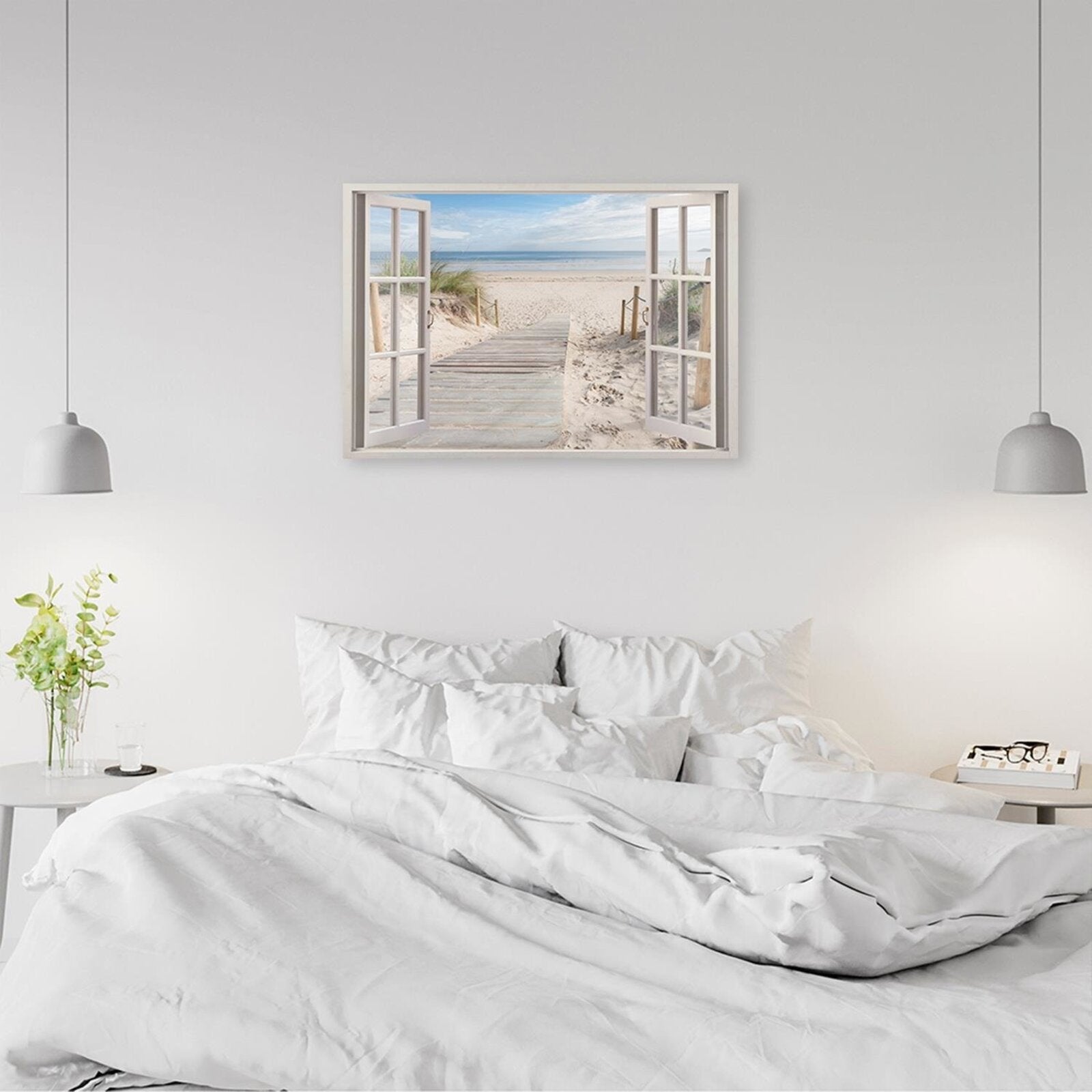 Tableau chemin de fenêtre bois à la plage - 120 x 80 cm - 4