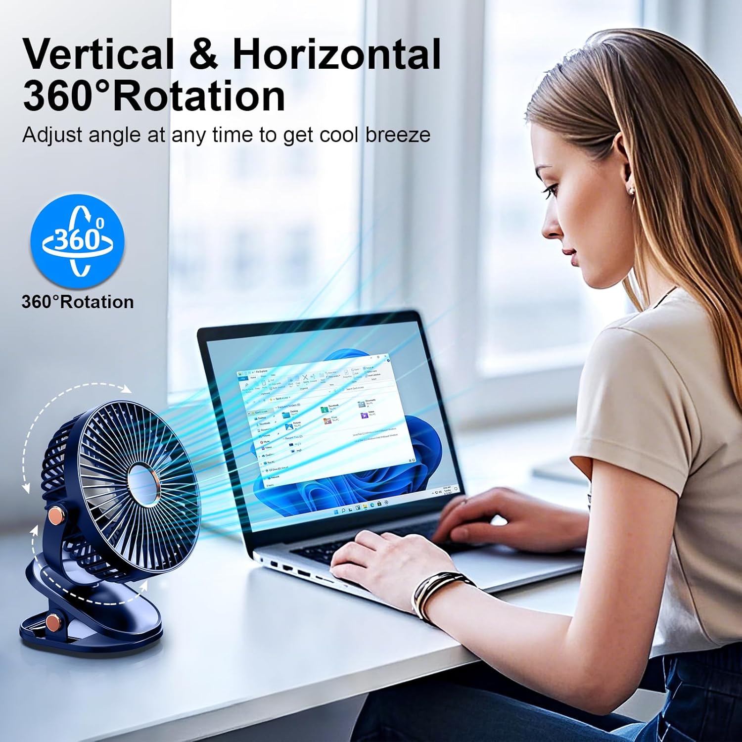 Ventilatore da tavolo, piccolo ventilatore portatile USB, 2 velocità, rotazione di 360 gradi, adatto per lavoro/studio (blu) 6,5 pollici | Leroy Merlin
