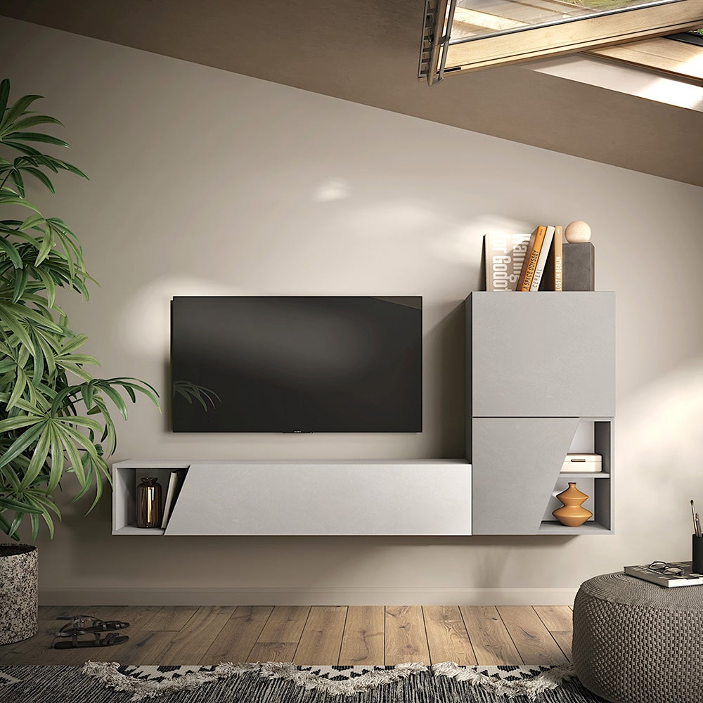 Mobile porta TV sospeso 193x150 cm grigio scuro e grigio chiaro