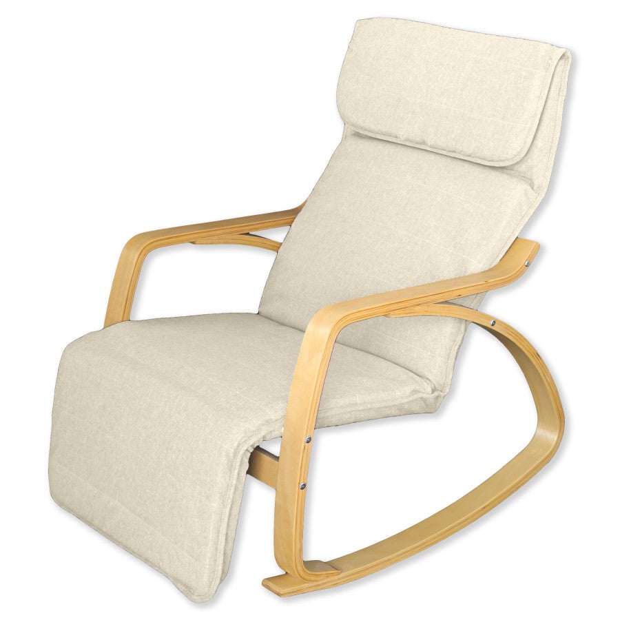 Costway fauteuil salon à bascule avec repose-pieds, chaise berçante avec cadre en bois d'hévéa Costway fauteuil salon à bascule avec repose-pieds, chaise berçante avec cadre en bois d'hévéa