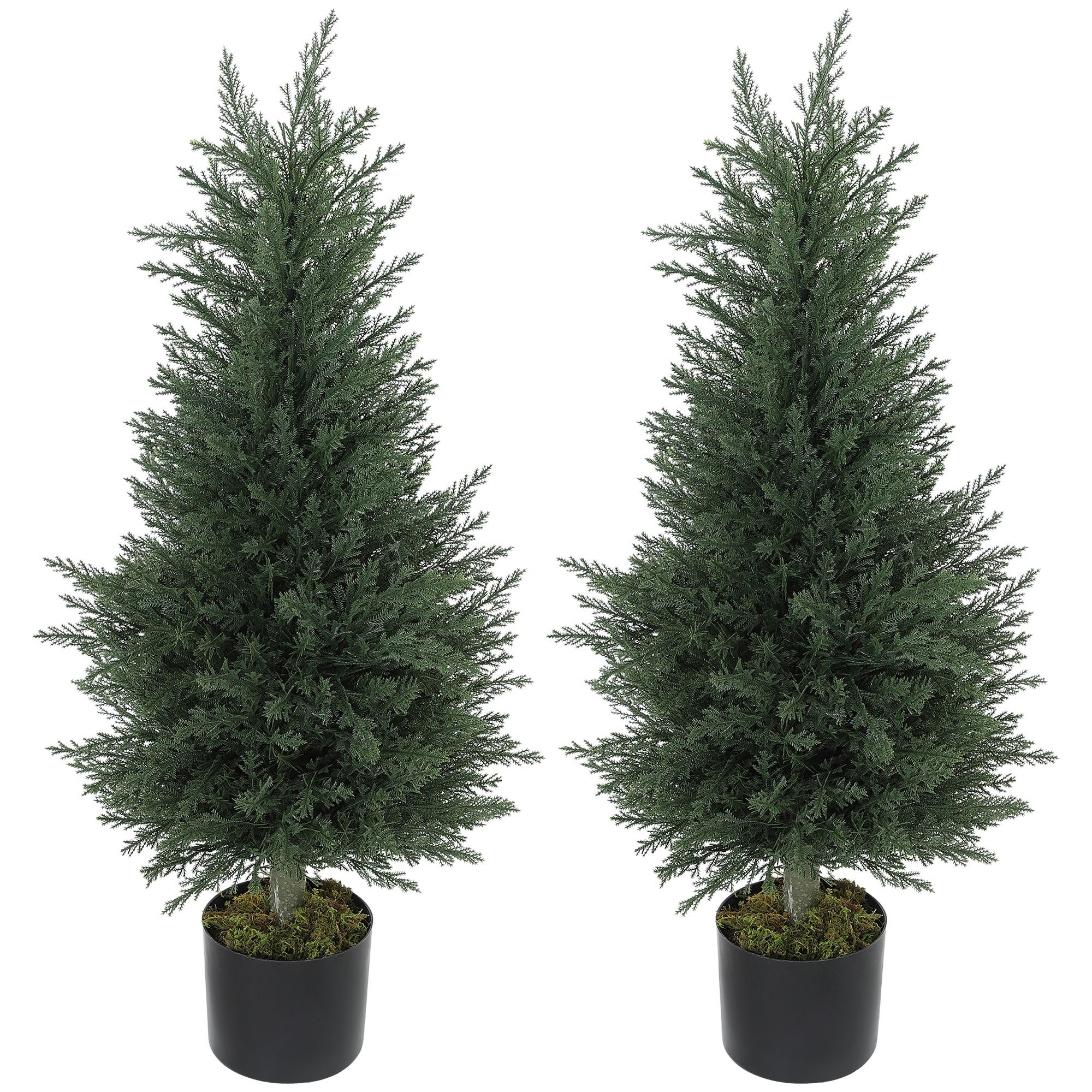 Lot de 2 cyprès artificiels, 362 feuilles en plastique, pot, résistants ...