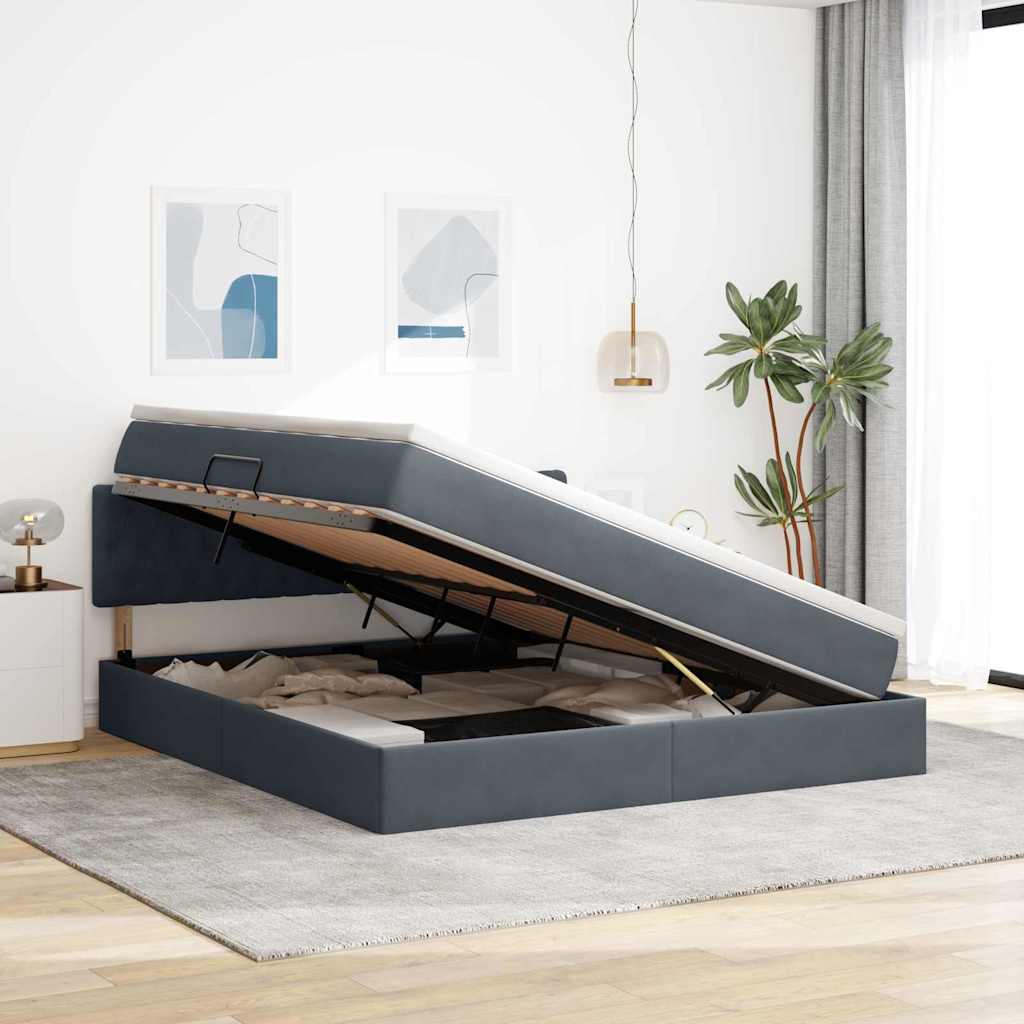 Lit avec rangement en velours gris foncé pour la chambre, 160 × 200 cm - 4