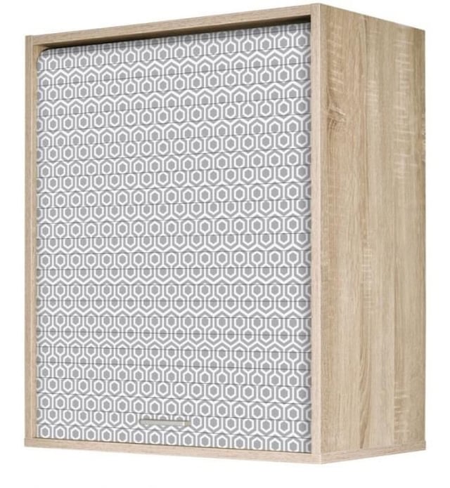 Meuble mural de cuisine chêne clair à rideau imprimé gris Couna L 60 x H 72cm