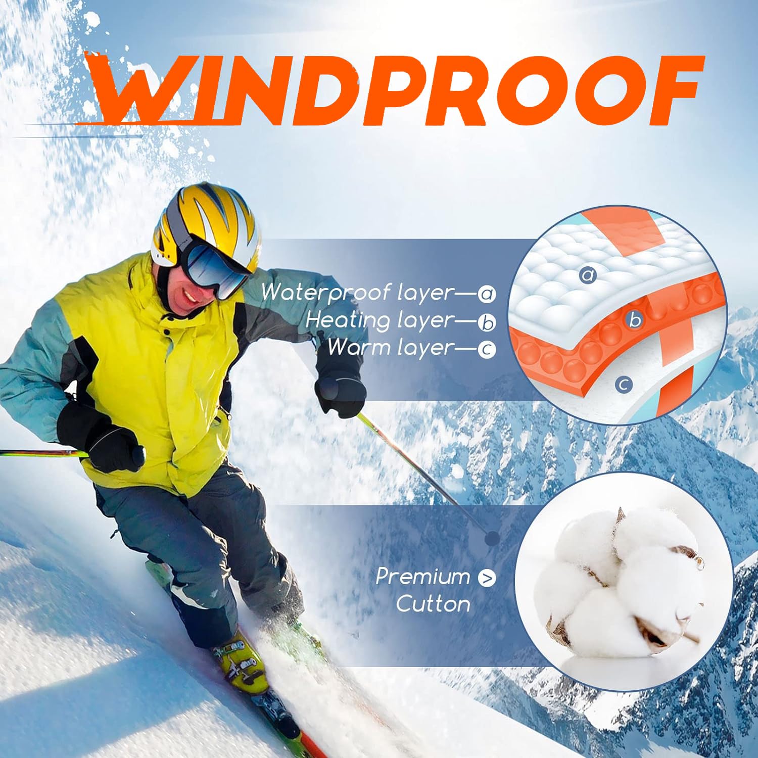 Gants Chauffants USB, Gants Chauffants pour Homme Femme, Chauffage Gants d'hiver Imperméables Écran Tactile pour Moto, Vélo, Ski, Patinage - 6