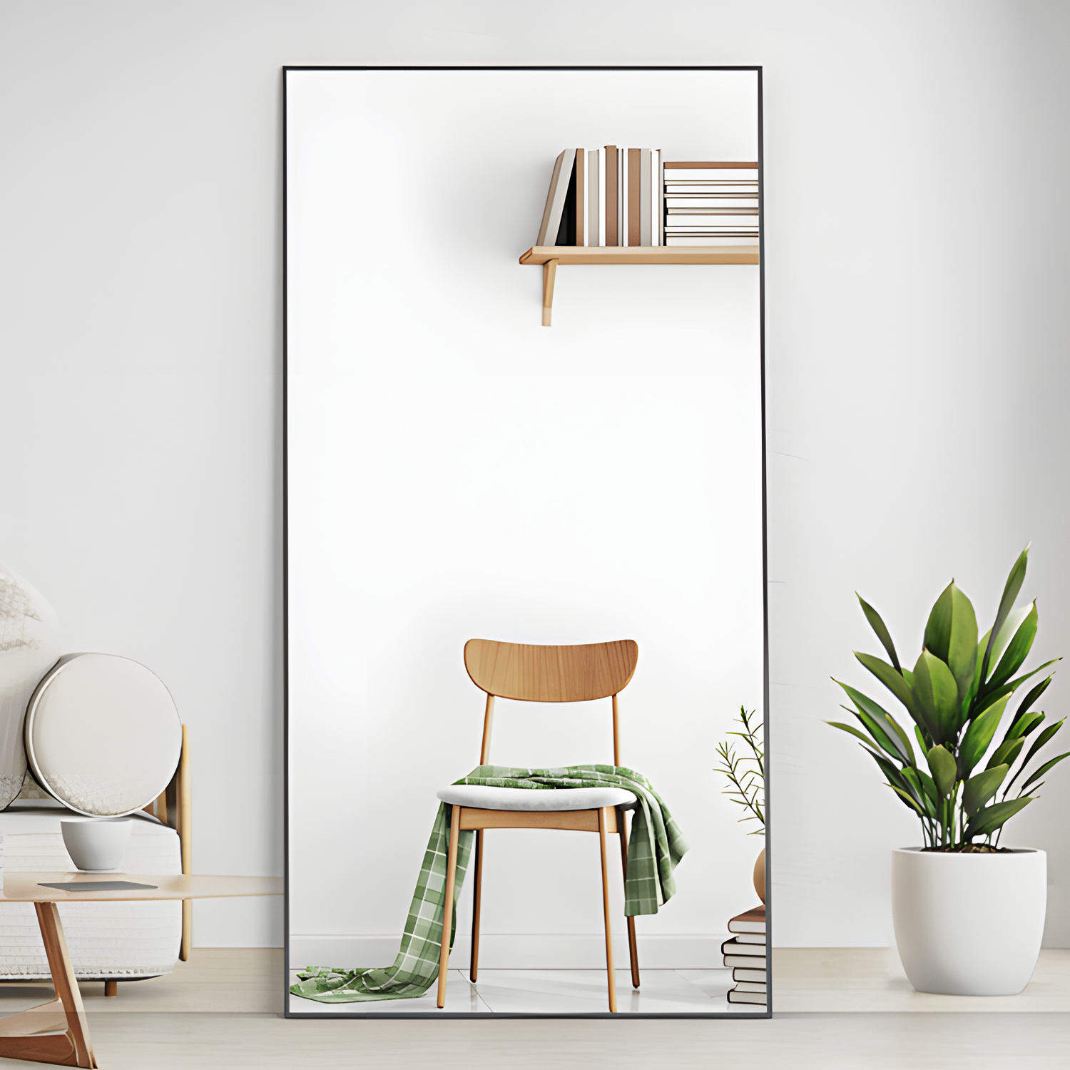 Espejo rectangular grande de 180 x 80 cm, espejo de cuerpo entero, espejo de dormitorio de pie o de pared, marco de aluminio, espejo negro - 3
