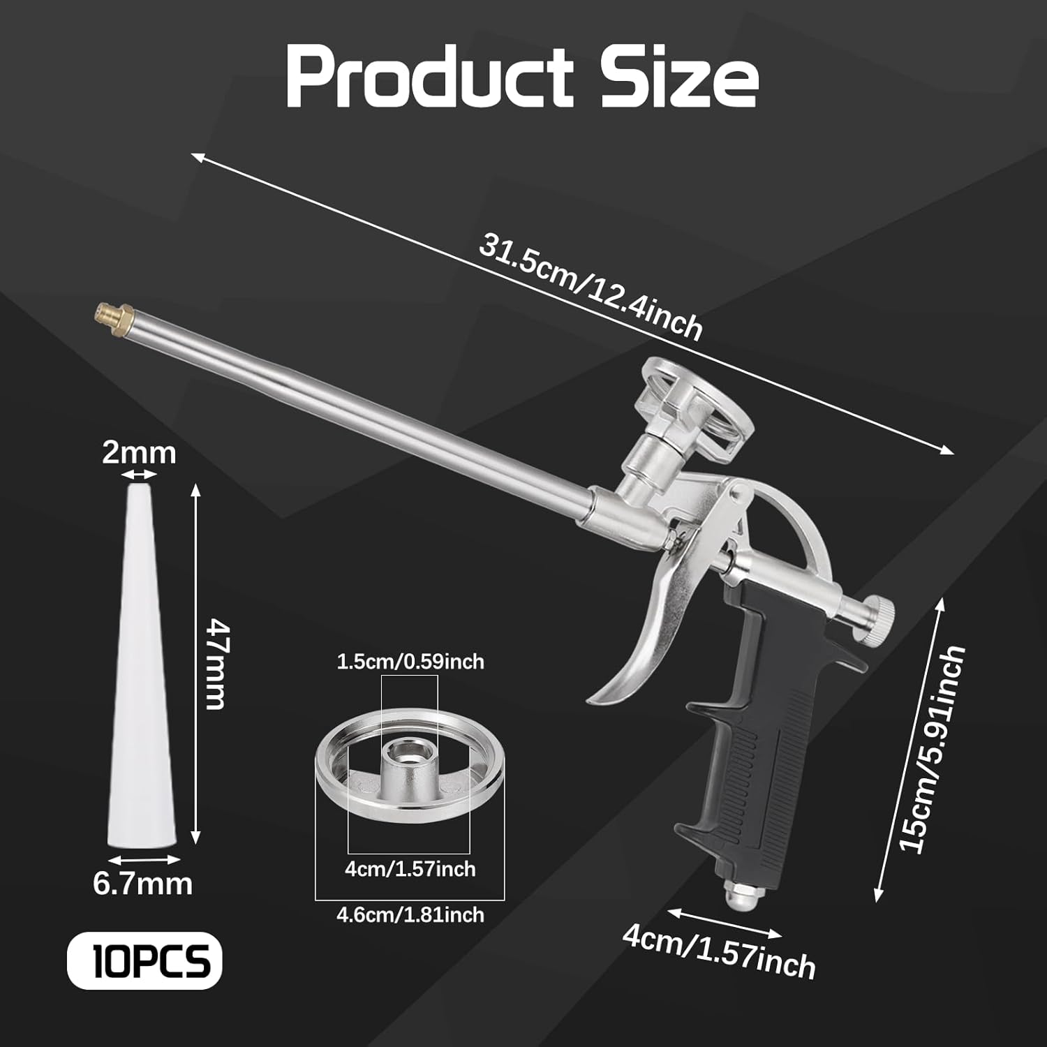 1 Pièces Pistolet Mousse Expansive avec 10 Buses, Pistolet pour Mousse Expansive, Pistolet Mousse Polyurethane, Pas Besoin de Nettoyant, pour Calfeutr - 2