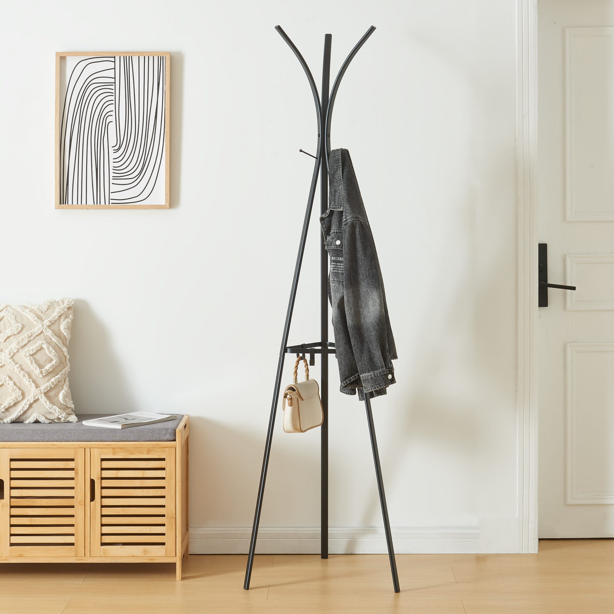 Hierro Negro Perchero De Pie De Hierro Pie Madera Perchero De Pie