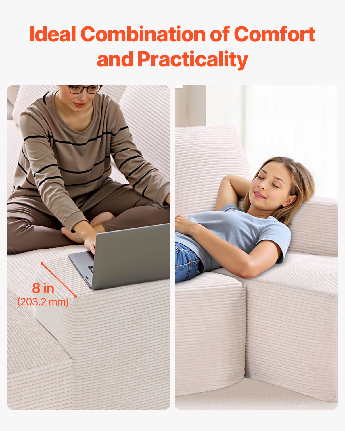 Canapé sectionnel modulaire avec méridienne,VEVOR canapé modulaire en U avec éponge à rebond élevé et densité,velours côtelé rembourré,avec coussin - 4