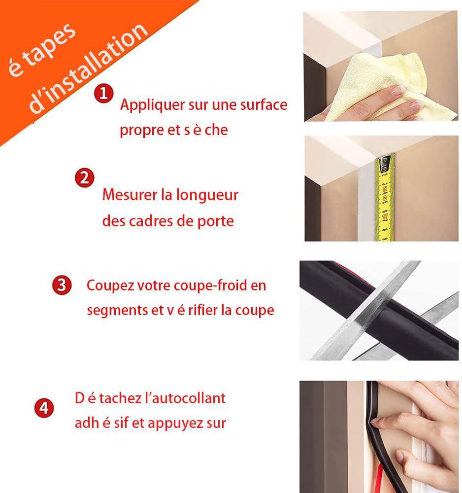 Porte Fenetre Isolation Froid et Phonique,Type D Caoutchouc,TPE Autocollante en porte Bande D'étanchéité,Joint Etancheite Entree (15m,Noir) - 4