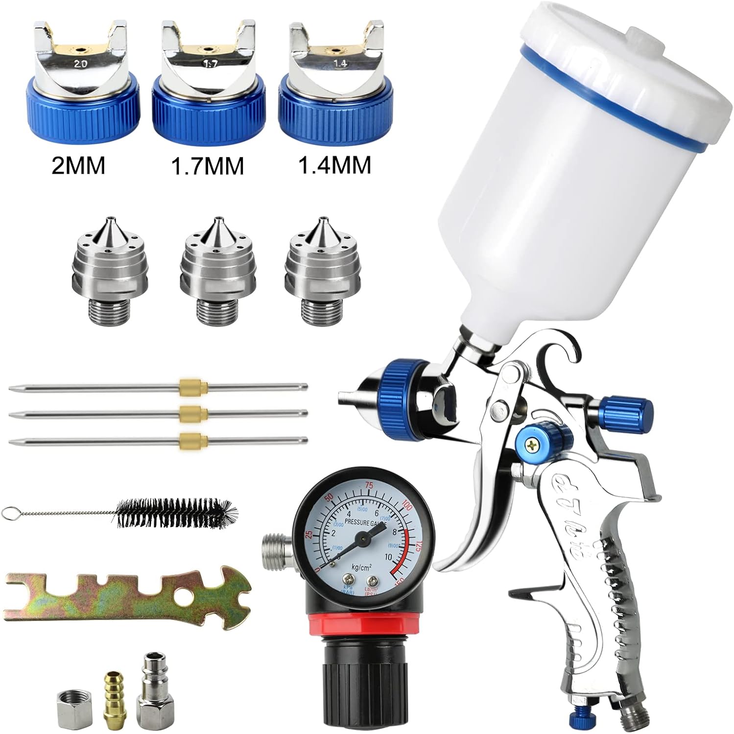 Profesjonalny 600cc 3 Dysze 1,4mm 1,7mm 2,0mm Pistolet Natryskowy Grawitacyjny Regulator Powietrza Farba Meble