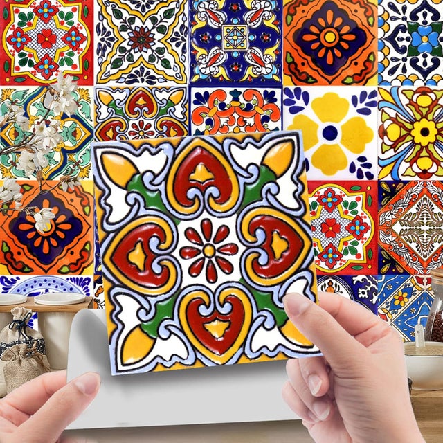 Lot de 24 autocollants carrelage mexicain marocain - 15x15 cm mélangé - Douche escaliers crédence cuisine