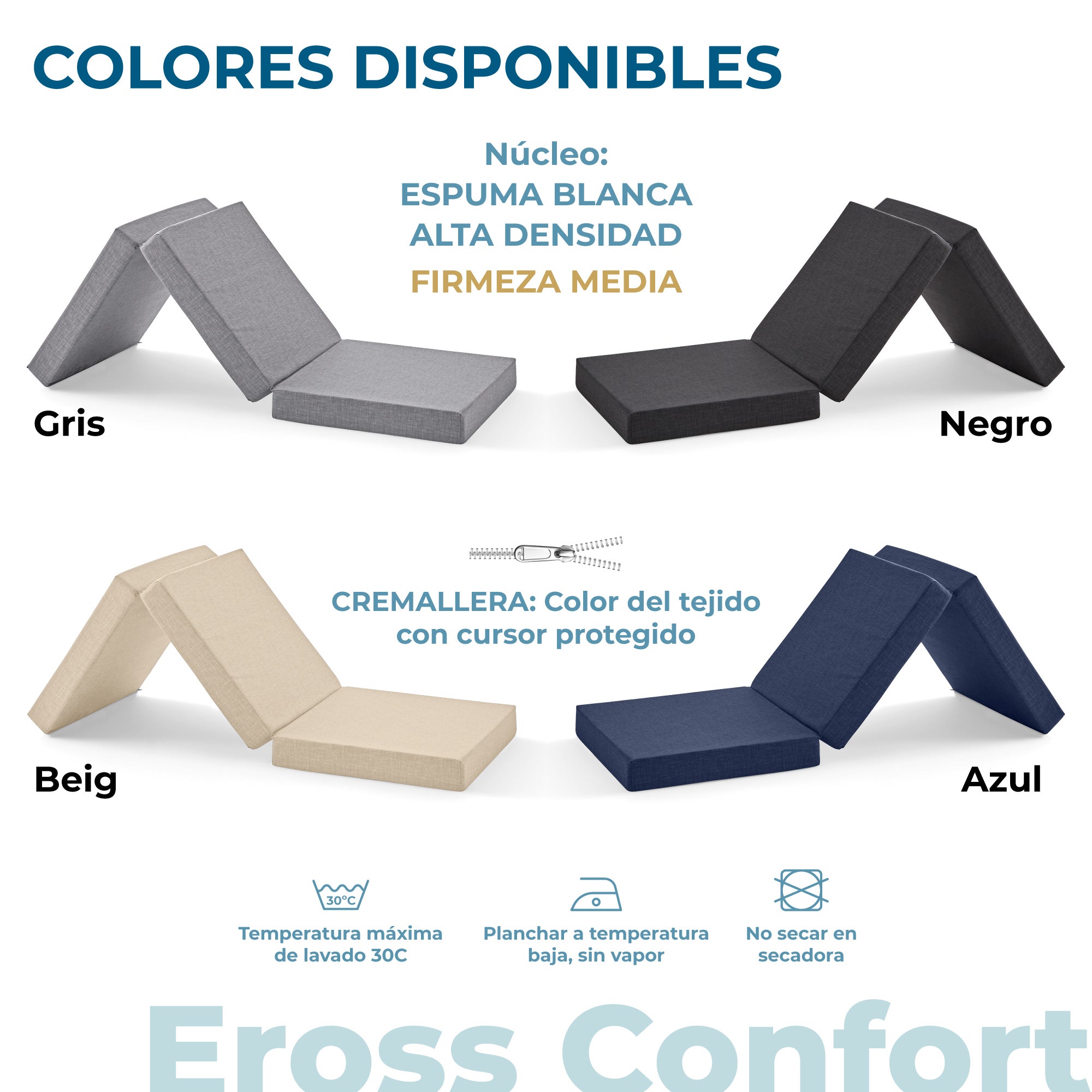 Colchón Plegable 75x195. Transpirable Funda Lavable y Bolsa de Transporte. Altura 10 cm Azul - 5