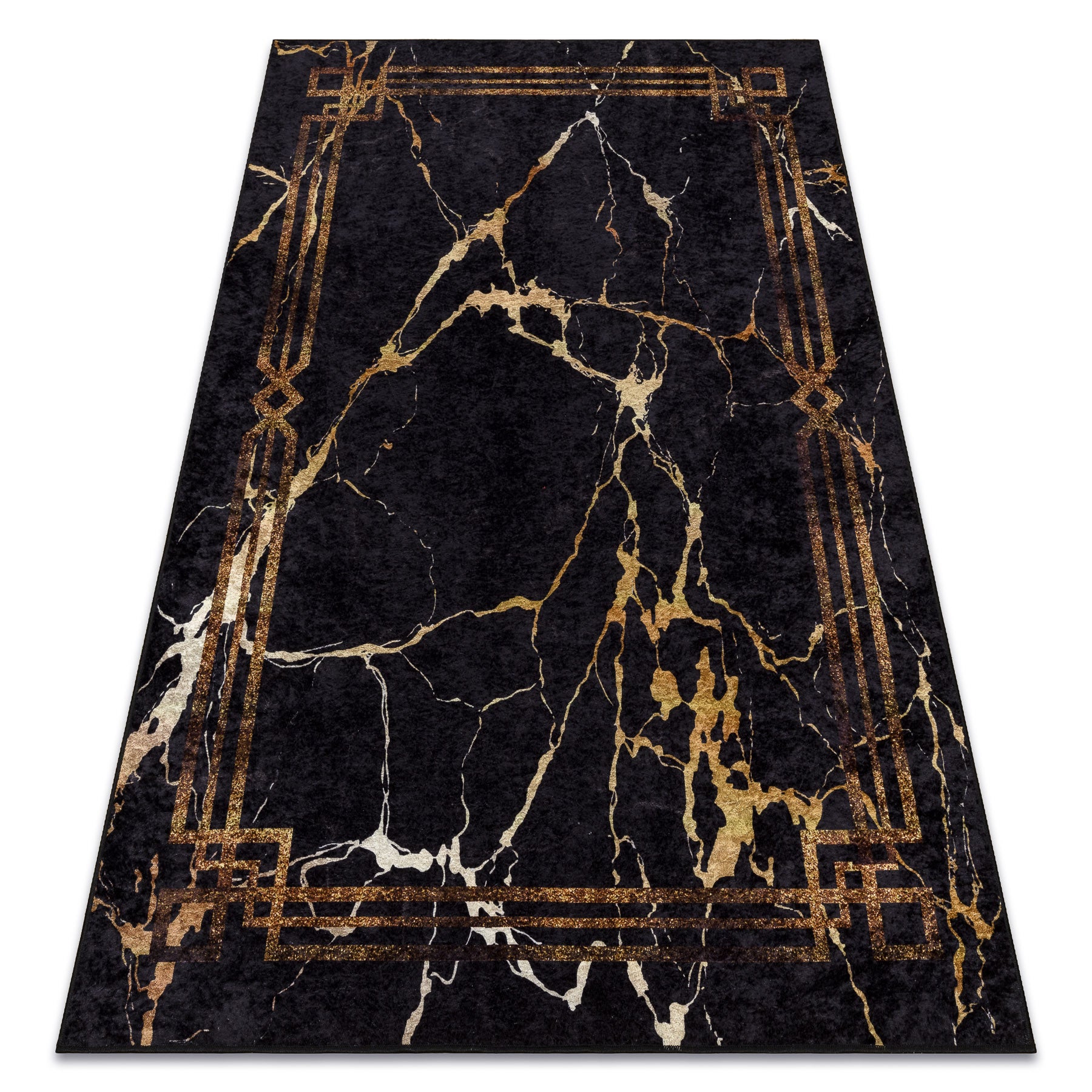 Dywan do prania MIRO 51333.801 Marmur, ramka antypoślizgowy - czarny / złoty 200x290 cm