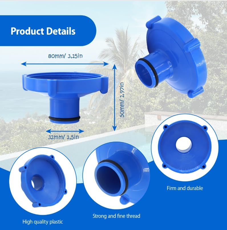 Adaptateur Traîneau Raccord Vis 80 mm Tube 32 mm - Bleu - Compatible Filtre Intex 11070 pour Nettoyage de Piscine Efficace - 2