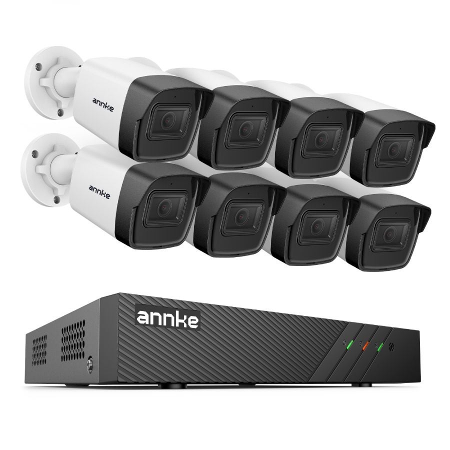 Sistem performant de supraveghere video ANNKE N98PBL+I51DL*8, PoE, NVR 8 canale, 8 camere tip Bullet interior/exterior 5MP, Ultra HD/2k+
