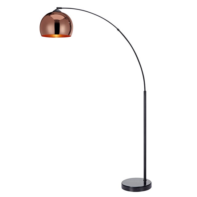 Lampadaire Arquer arc abat-jour rose doré pied marbre, Noir TEAMSON HOME