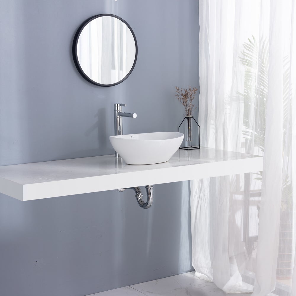 Vasque à Poser Ovale évier de salle de bain en Céramique 41x34 cm, Lavabo blanc avec Bonde Siphon - 9