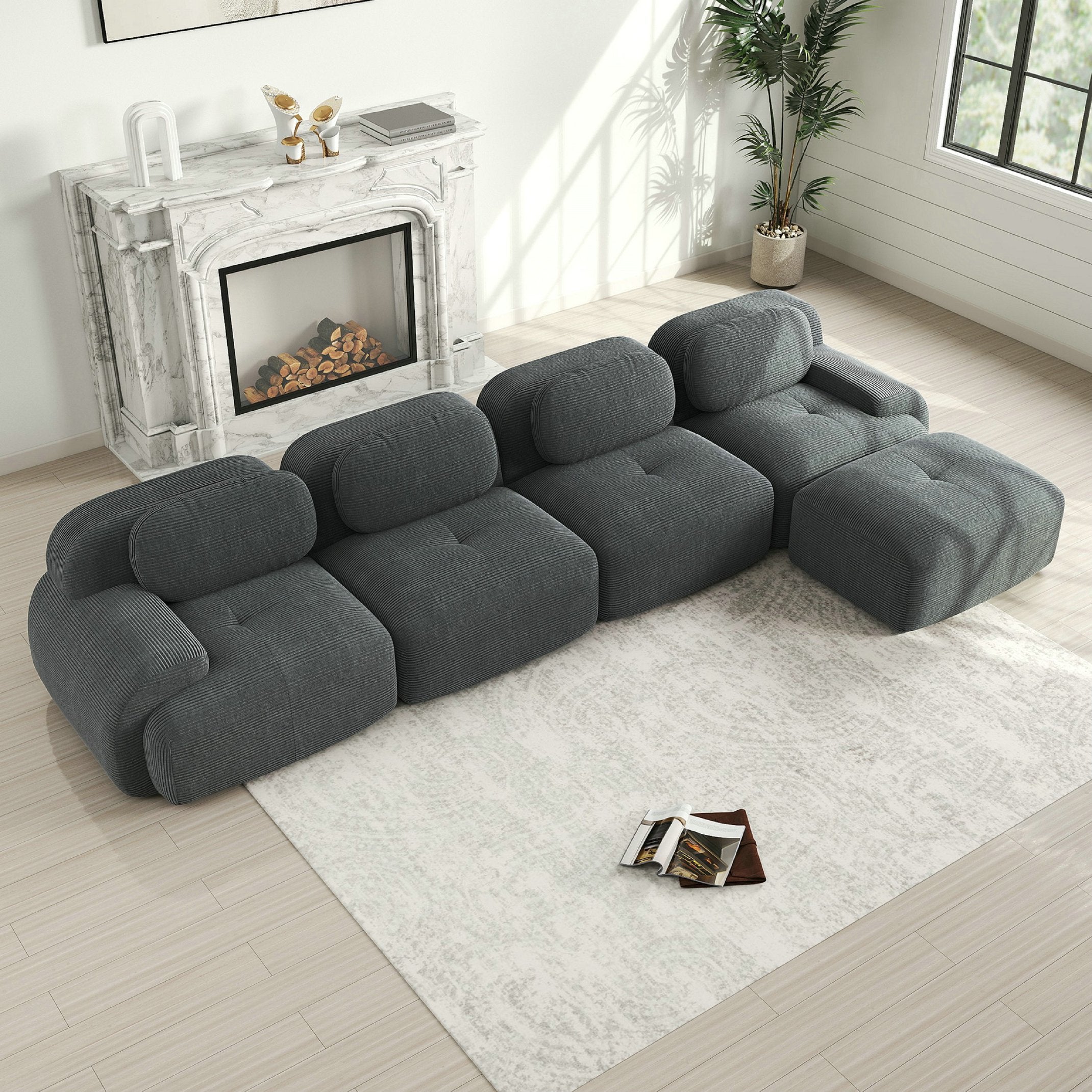 Canapé d\'angle modulable en forme de Canapé 4 places Élégant - Accroupiers extra-larges - Tissu velours côtelé respirant - gris - 3