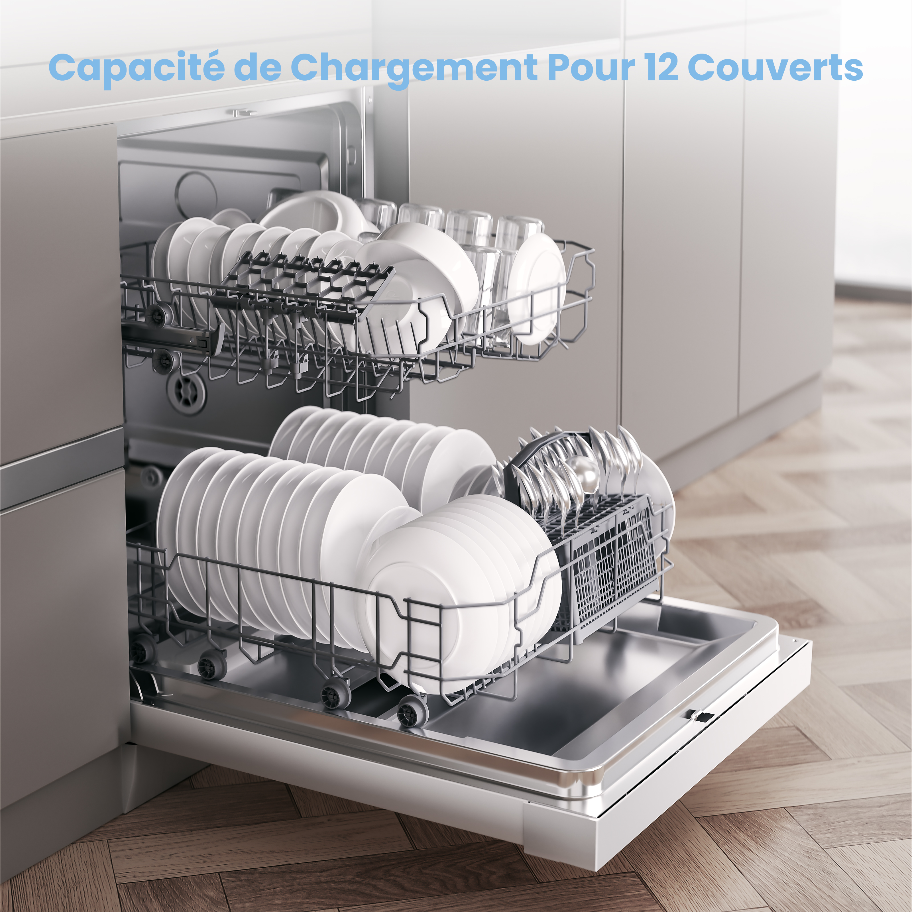 COMFEE Lave-Vaisselle Pose Libre 60cm, 49dB avec 12 couverts, Hygiene Lavage, Départ Différé, Demi-Charge - Blanc [Energy Classe D] - 5