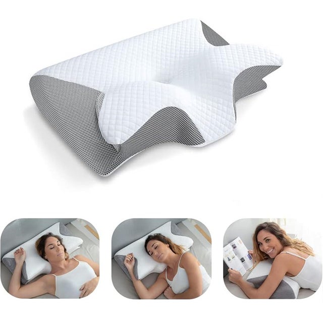 Almohada cervical mariposa en forma de cuerno, espuma viscoelástica, rebote lento, ergonómica, ortopédica, incluye relleno y funda.