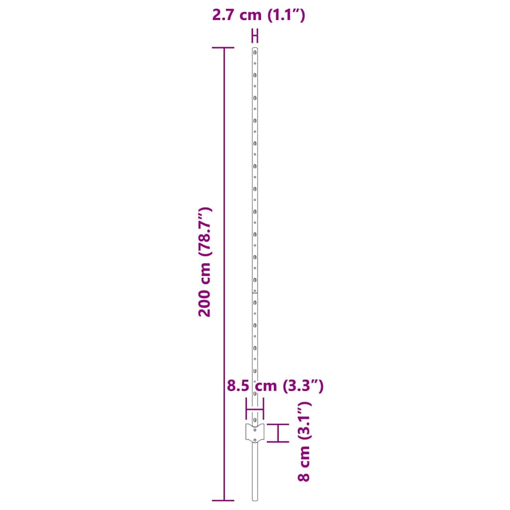 vidaXL Poteau de clôture. 5 pcs Gris 160 cm Acier - 8