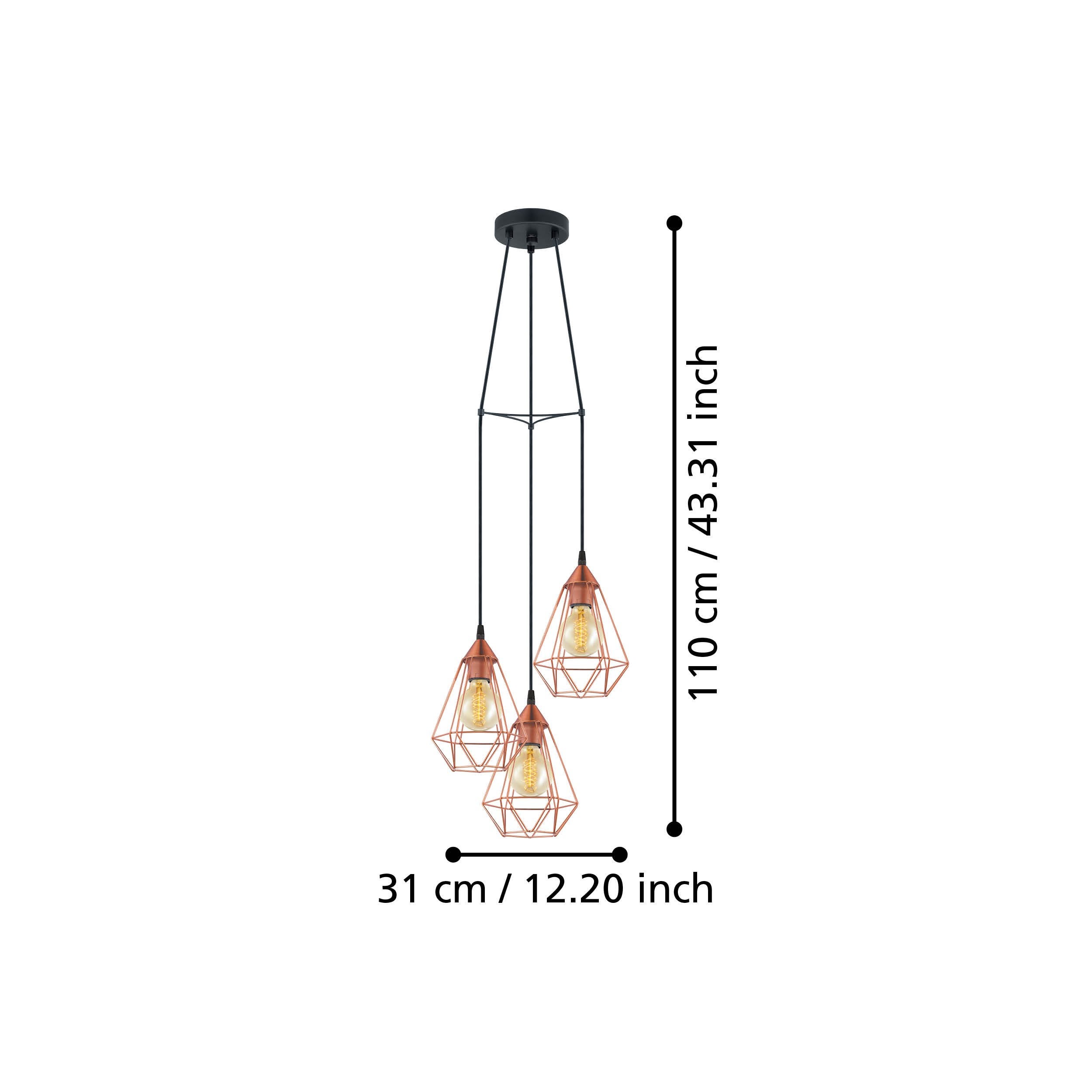 TARBES-Suspension 3 Lumières Grappe Métal Ø31cm - - 5