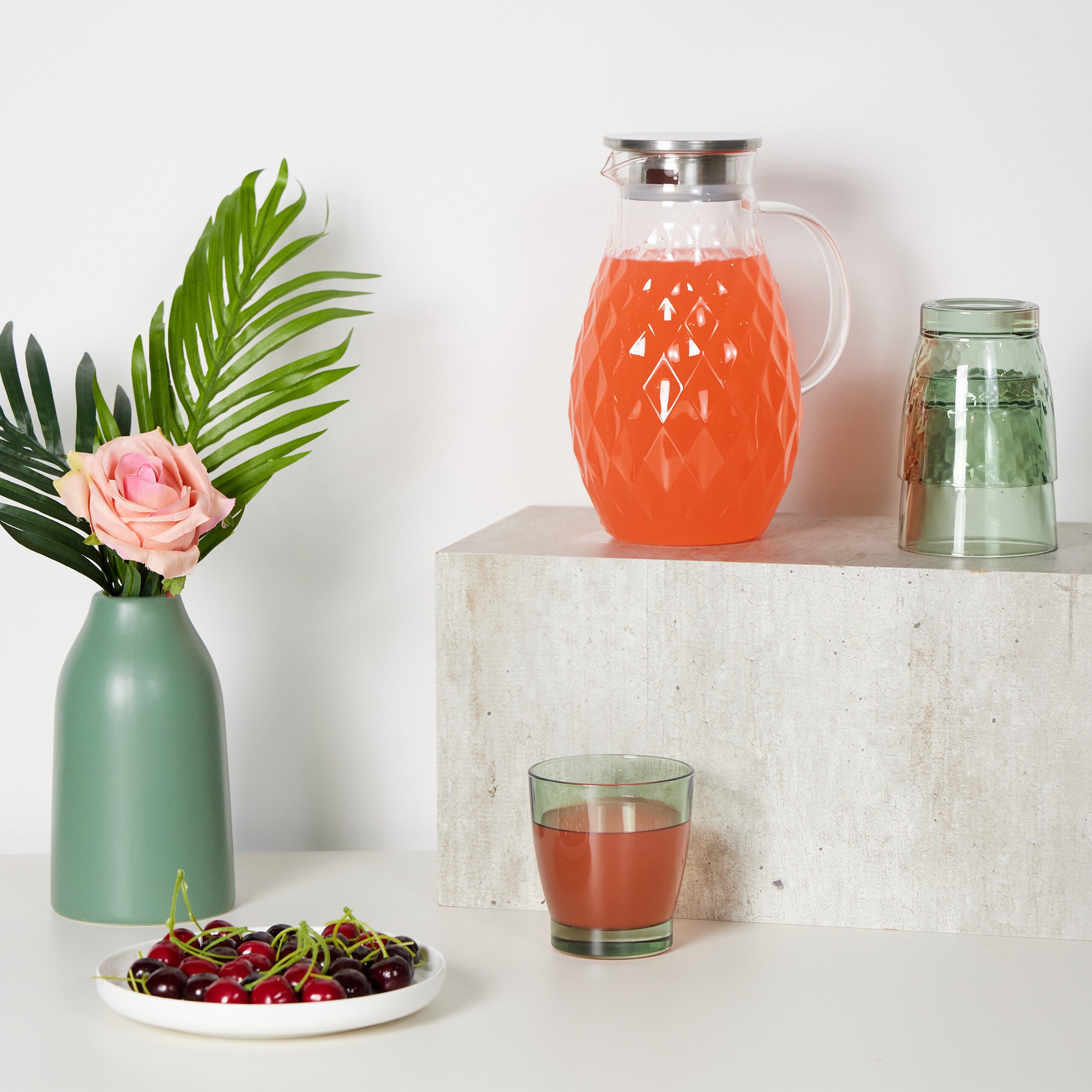 Carafe Eau Verre, 1.8L-63Oz Carafe Eau Refrigerateur Avec Couvercle En Acier Inoxydable, Carafe