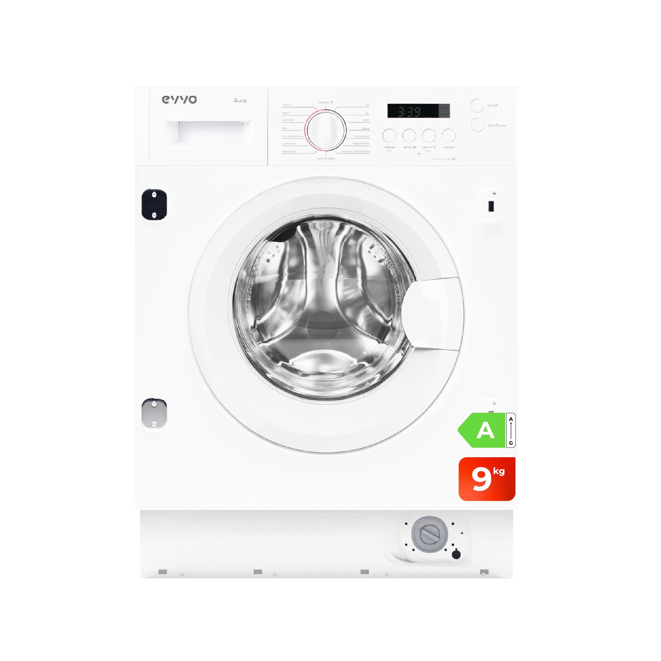 Evvo Blanco Lavadora De Carga Frontal Aura 9Kg/1350Rpm A - Imagen 3