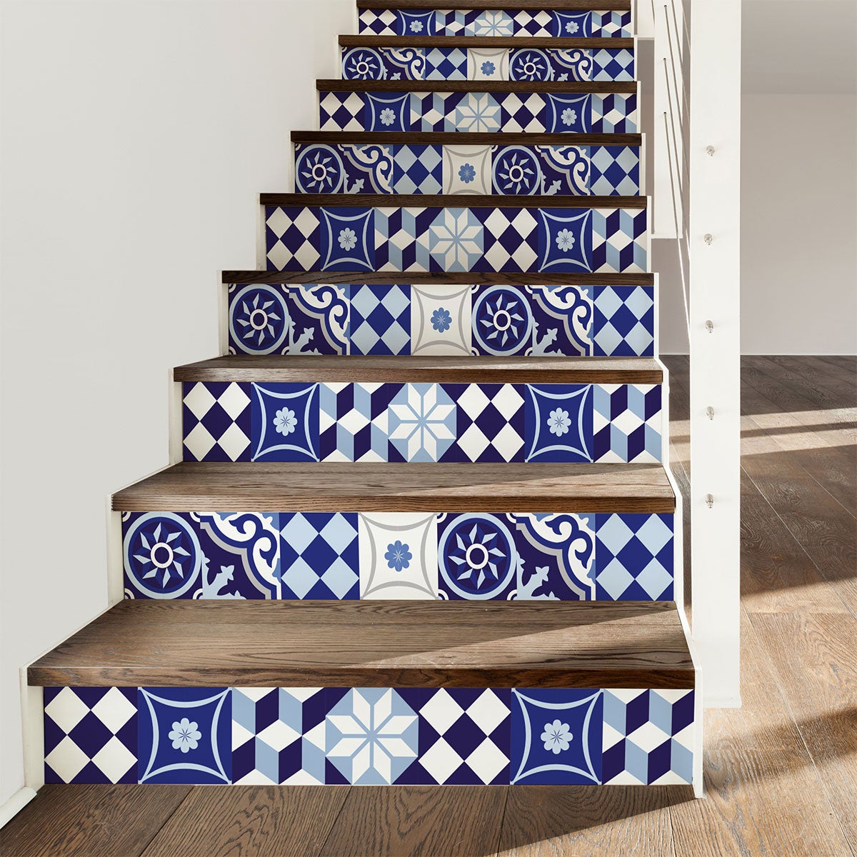 Vinilo escalera baldosas de cemento jada x 2 - adhesivo de pared - revestimiento sticker mural decorativo - 2tirasde15cmx105cm