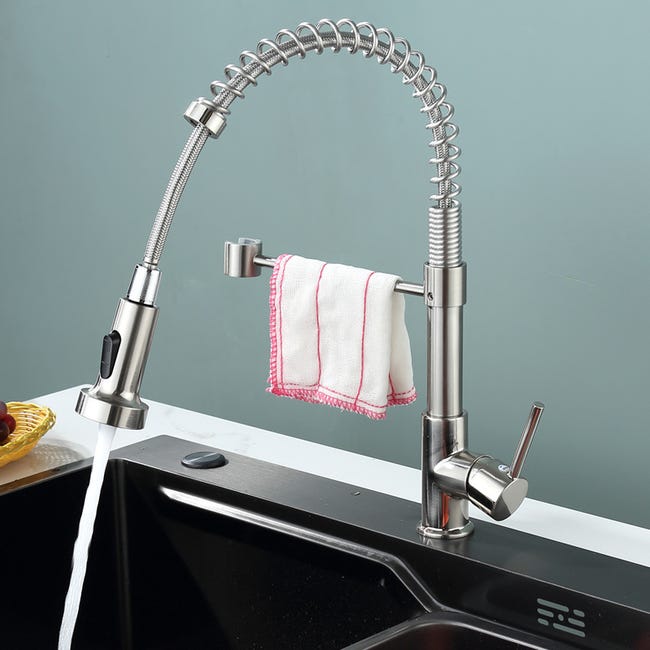 Grifo de cocina giratorio de acero inoxidable 304 con resorte