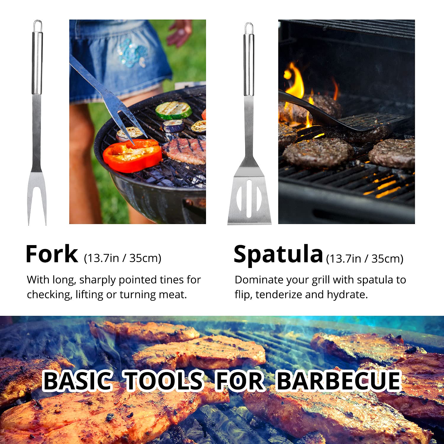Conjunto profissional de utensílios de churrasco em aço inoxidável para exterior com bolsa de transporte prática (conjunto de 27) - 2