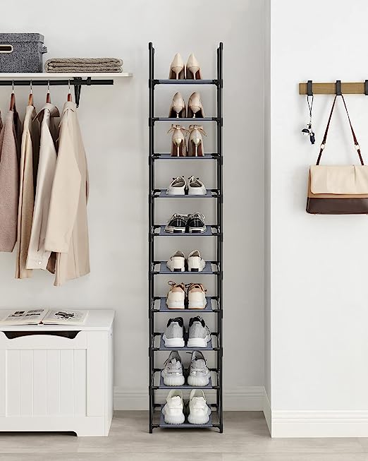 Vicye Étagère à Chaussures 10 Niveaux – Meuble Chaussure Noir Haut Et Ouvert Pour 20-25 Paires, Idéal Entrée & Petit Espace