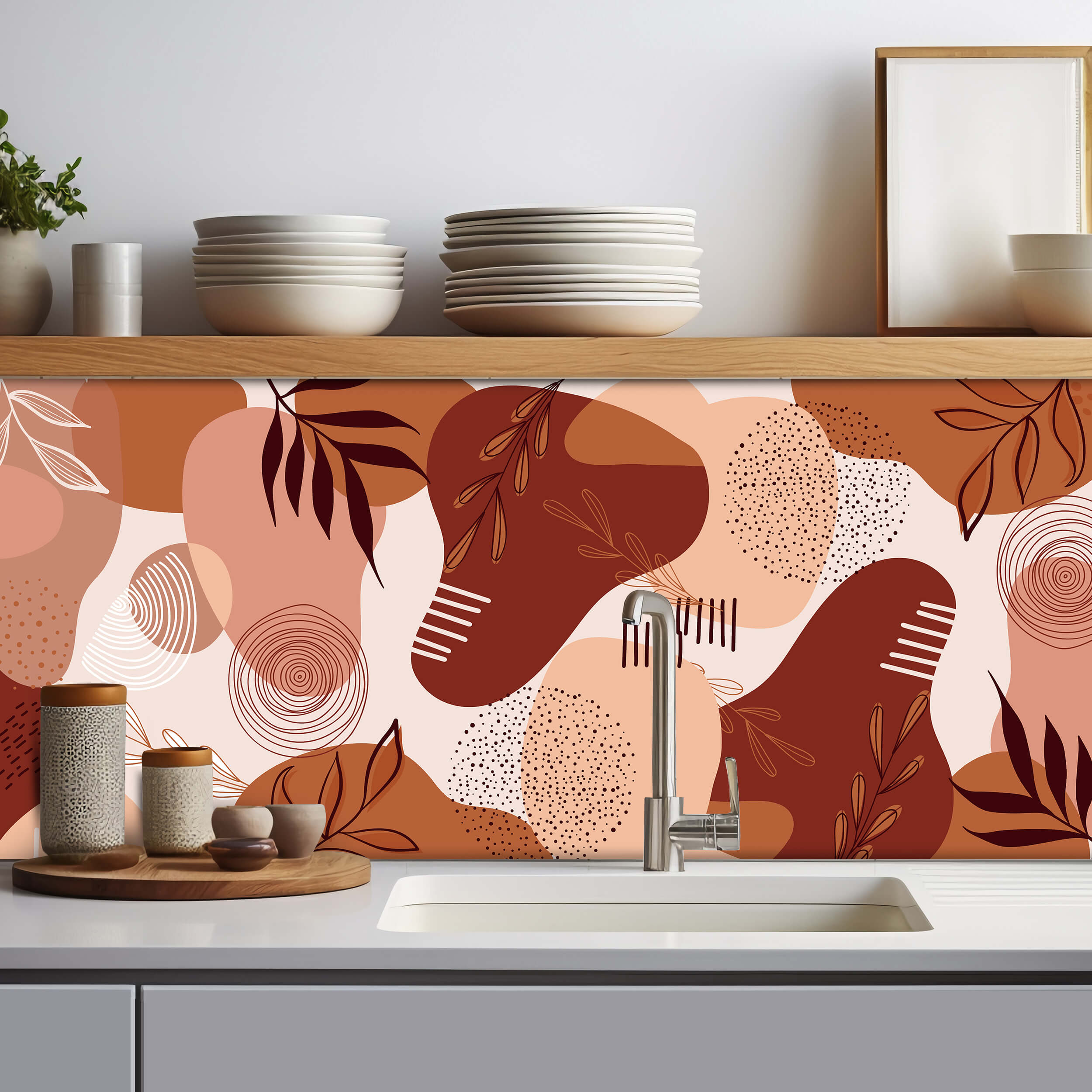 RoomMates StickTILES - Paraschizzi Adesivo Rimovibile Effetto Piastrelle In Terracotta Spagnola, Confezione Da 4 Pezzi, Copertura 0,7 M²